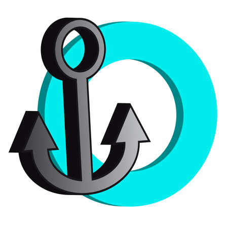 3D grey anchor with blue ring illustration.