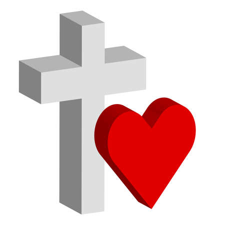 3d symbols cross and heart illustration.のイラスト素材
