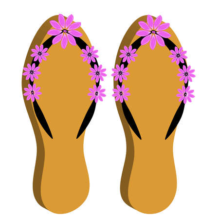3D beach sandals on white background. Vector illustrationのイラスト素材