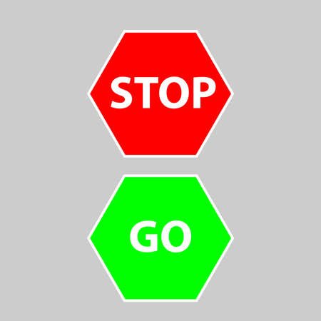 STOP AND GO SIGN ON GREY BACKGROUND. VECTOR ILLUSTRATION.のイラスト素材