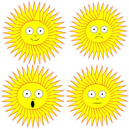 Funny sun with face isolated on white background.のイラスト素材