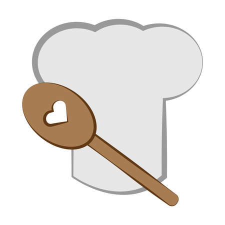Cooking's hat with wooden spoon. Cooking symbols isolated on white background. Vector illustration.のイラスト素材