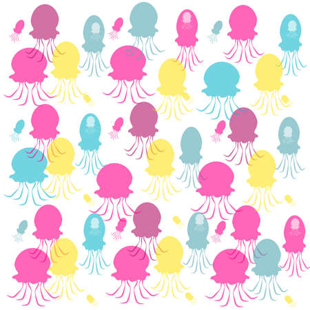 Jellyfish on white background. Marine and ocean life . Vector illustration.