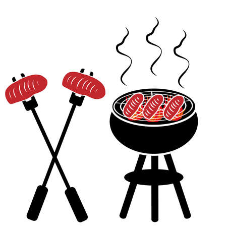 Grill with  grill steak isolated on white background. Vector illustration.のイラスト素材