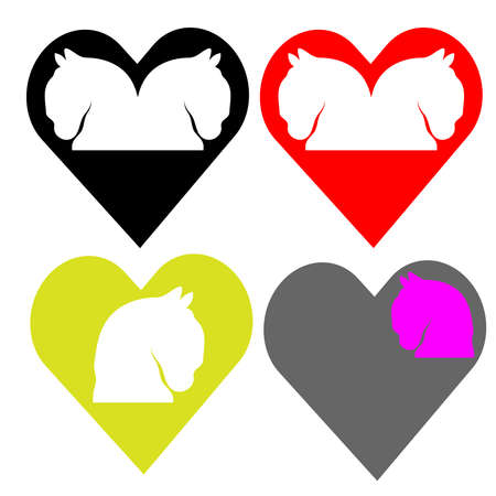Set  of horse head with heart isolated on white background. Vector illustrationのイラスト素材