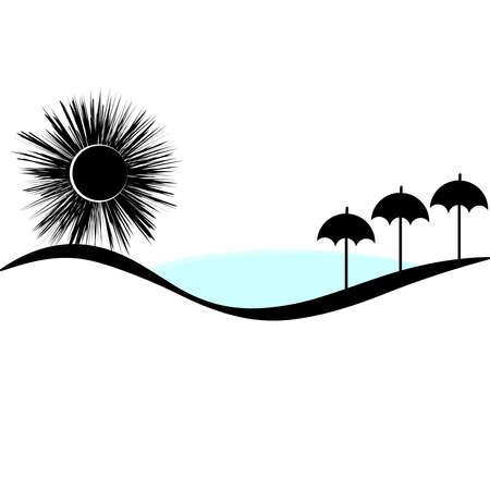 Sun with umbrellas isolated on white background. Vector illustration.のイラスト素材
