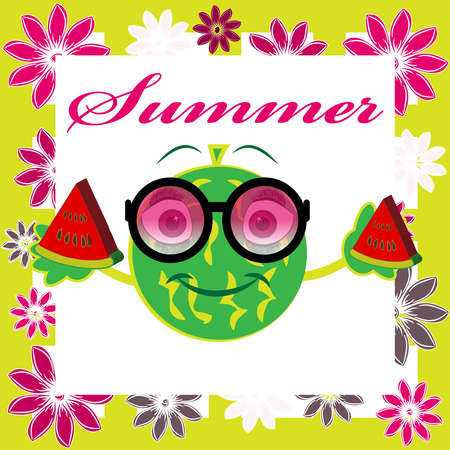 Summer image with melon isolated on color background. Vector illustration.のイラスト素材