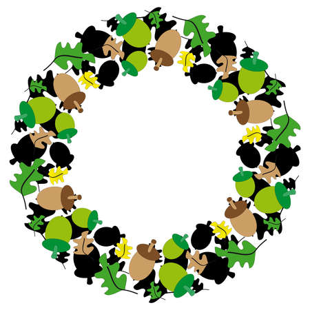 Green and brown acorn in ring on white background.のイラスト素材