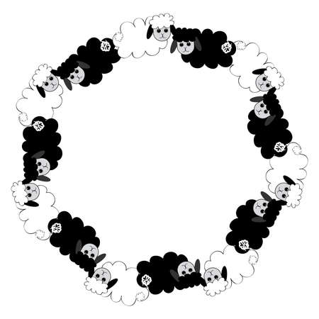 Flock of sheep isolated on white background.のイラスト素材