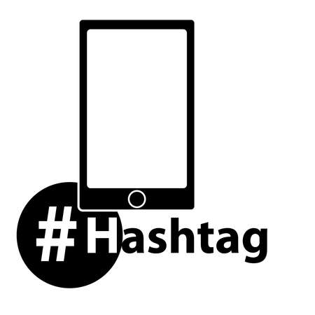 Hashtag icon with mobile phone isolated on white background. Vector illustration.のイラスト素材