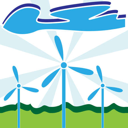 Wind turbines with clouds - wind energyのイラスト素材