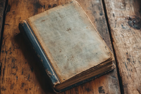 Old leather-bound book lying on a weathered wooden bench, evoking a sense of history and knowledgeの素材
