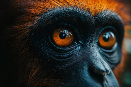 Close-up portrait of a western red colobus monkey showing its beautiful orange eyesの素材