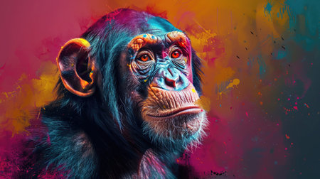Real chimpanzee's head made by colorful wild color splash, acrylic styleの素材