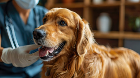 Dog that is currently receiving an injection from the veterinarian.の素材