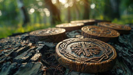 Runes isolated on natural backgroundの素材