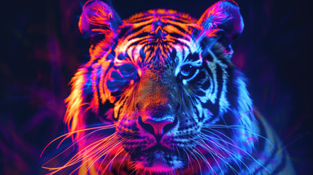 UV painting of a universe on tiger head portraitの素材