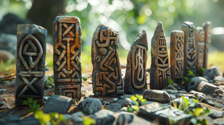 Runes isolated on natural backgroundの素材