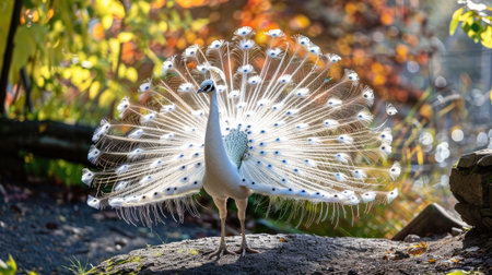 White peacock with rotated tailの素材