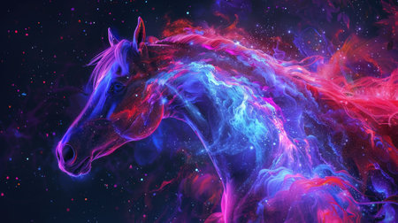 UV painting of a universe on horse head portrait.の素材