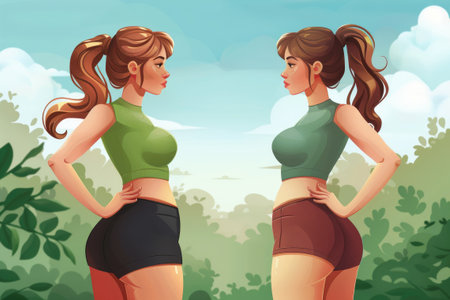 Two women ready to exerciseの素材