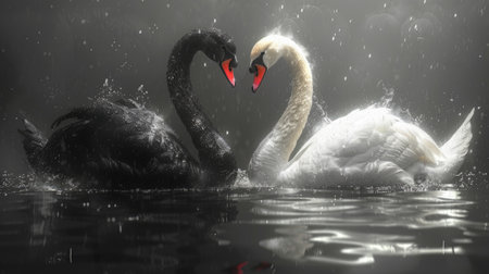 Black swan and white swan side by side fantasy artの素材