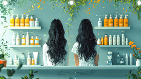 Hair treatment and hair studio, women with long hairの素材