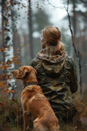 Game hunters and accompanying hunting dogs.の素材