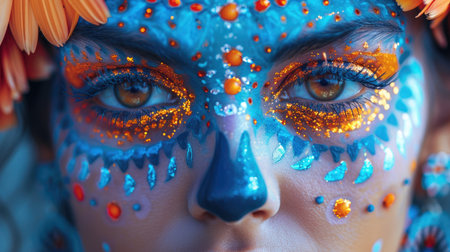 Creative image of Sugar Skull. Makeup for Halloween or Dia De Mertos holiday.の素材