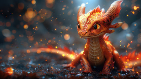 Adorable dragon, in the style of dreamlike illustrationの素材