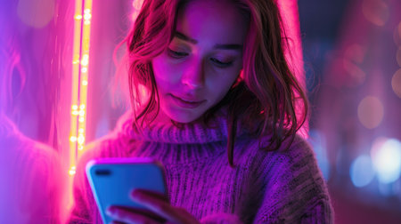 Young woman using smart phone,Social media concept.の素材