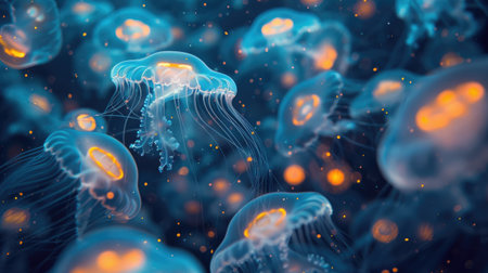 Luminescent jellyfish in the seaの素材