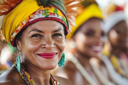 Portrait of a woman celebrating a cultural festival in vibrant traditional clothing and accessoriesの素材