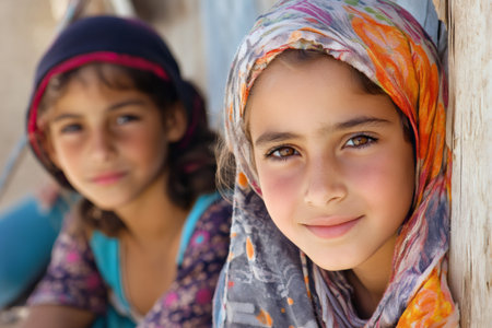 Portrait of two sweet girls sharing innocence and childhoodの素材