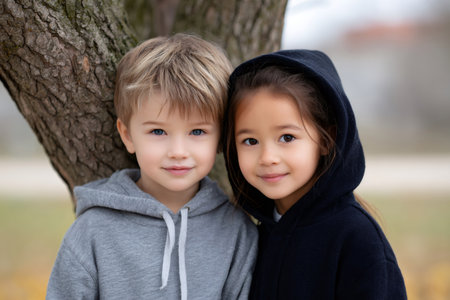 Children posing together, expressing innocence and friendshipの素材