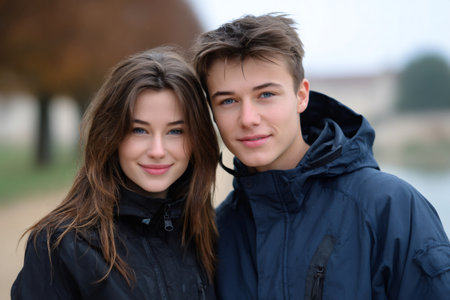 Happy teenagers enjoying their leisure time togetherの素材