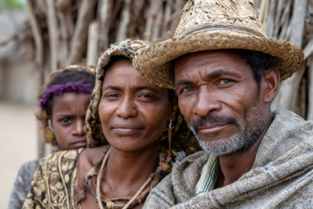 Indigenous African family posing together, depicting tradition and communityの素材