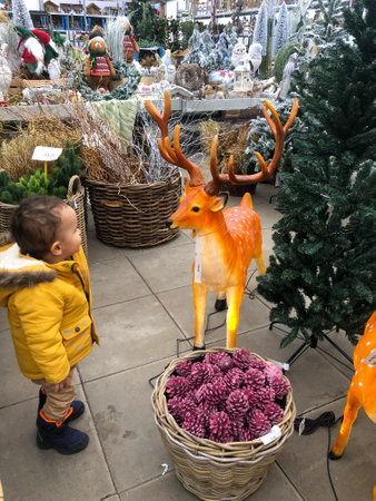 CHABAROVICE, CZECH REPUBLIC - 28.11.2021: Christmas decorations on sale in garden center.のeditorial素材
