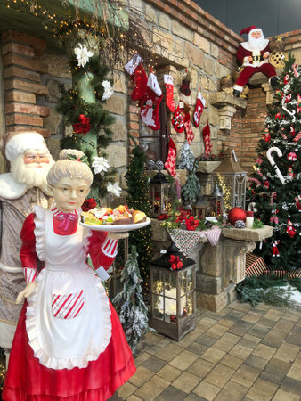 CHABAROVICE, CZECH REPUBLIC - 28.11.2021: Christmas decorations on sale in garden center.のeditorial素材