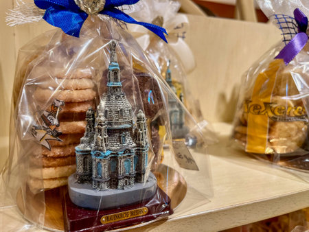 Souvenirs from Dresden: cookies and Frauenkirche statuetteの写真素材