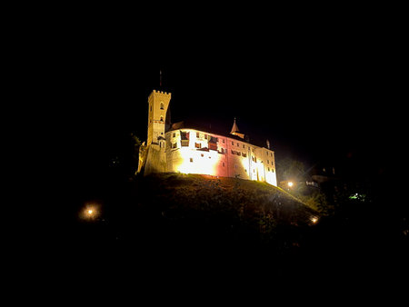 Rozmberk nad Vltavou, Czech Republic. Night view of the castle. Magical lightingの写真素材