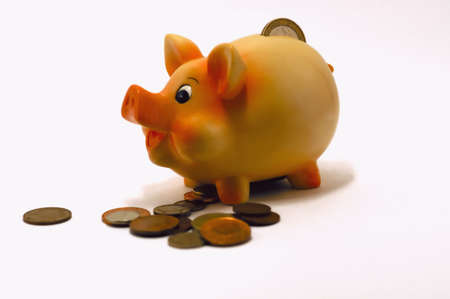 Money box with few coins upfront