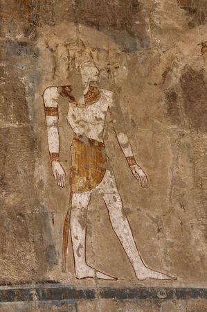 Wall Painting in  Deir al-Bahri, or Funerary Temple of Queen Hatshepsut, one of the greatest female Pharaohs, Luxor, Egyptの写真素材