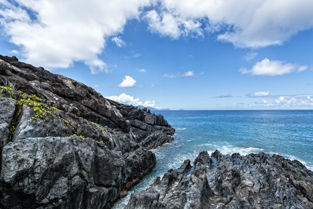 Ramasse Tout  spectacular lava rock formations on the edge of Silhouette Island, Seychellesの写真素材