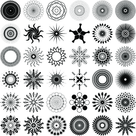 A set of 36 unique, intricate spiral design elements のイラスト素材