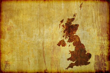 A grunge, antique style map of Great Britain (England, Ireland, Scotland and Wales) burned on to old wood board. With Copy-space for text.の写真素材