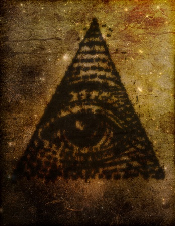 Stylized, artistic illustration of the Eye of Providence, or All Seeing Eye, symbol sometimes related to the Illuminati.の写真素材