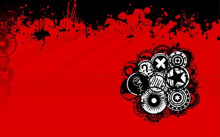 A unique grunge vector background image with splatters and grunge discs in a standard widescreen display format perfect as a web background image.のイラスト素材