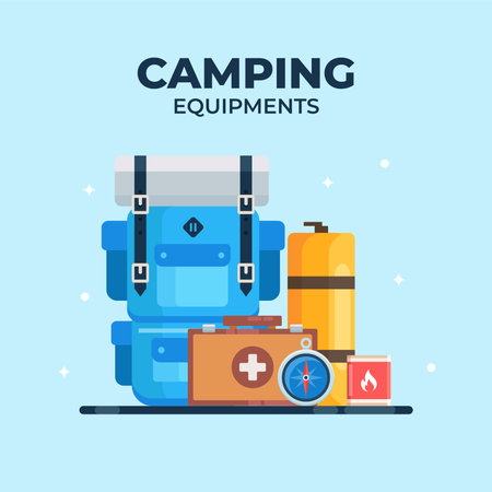 Flat camping equipments collectionのイラスト素材
