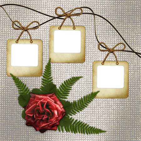 Card with rose and slides for photoの写真素材